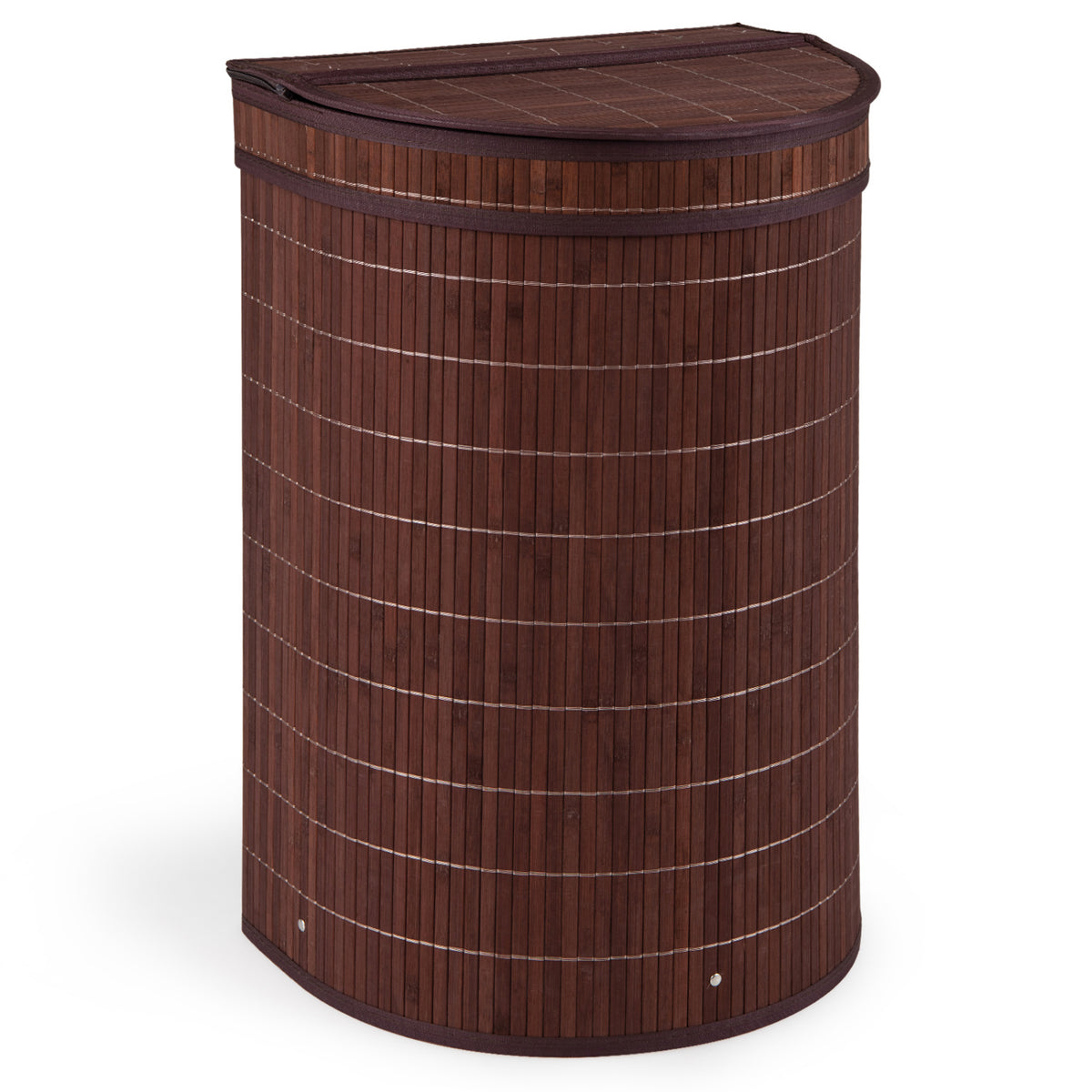19 Gal Capacity Bamboo Laundry Hamper with Zippered Lid-Brown