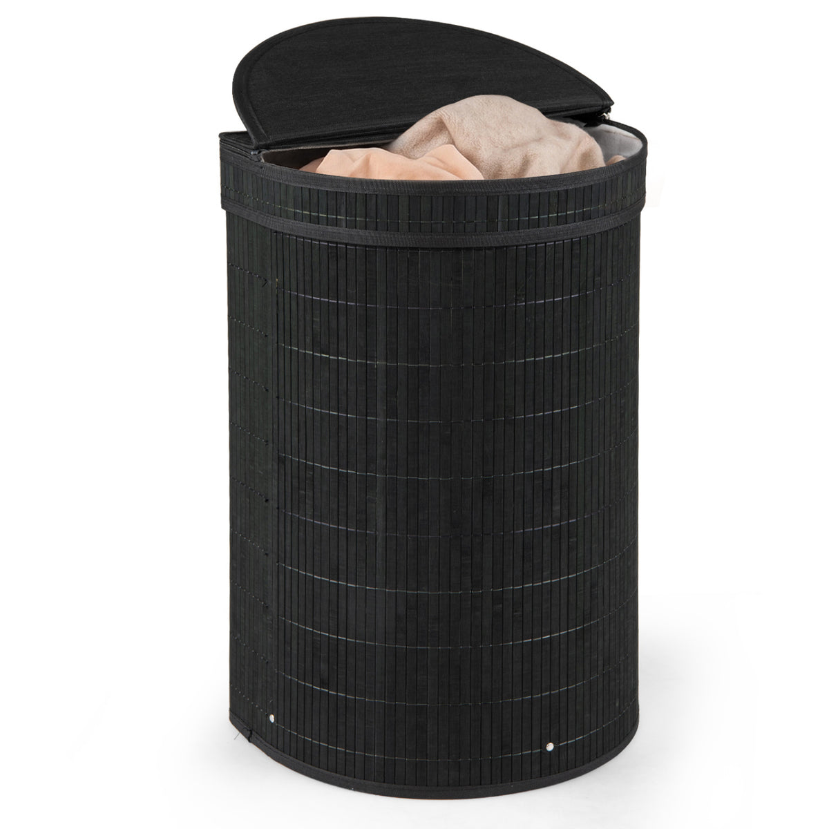 19 Gal Capacity Bamboo Laundry Hamper with Zippered Lid-Black