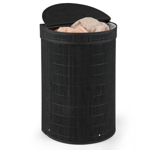 19 Gal Capacity Bamboo Laundry Hamper with Zippered Lid-Black