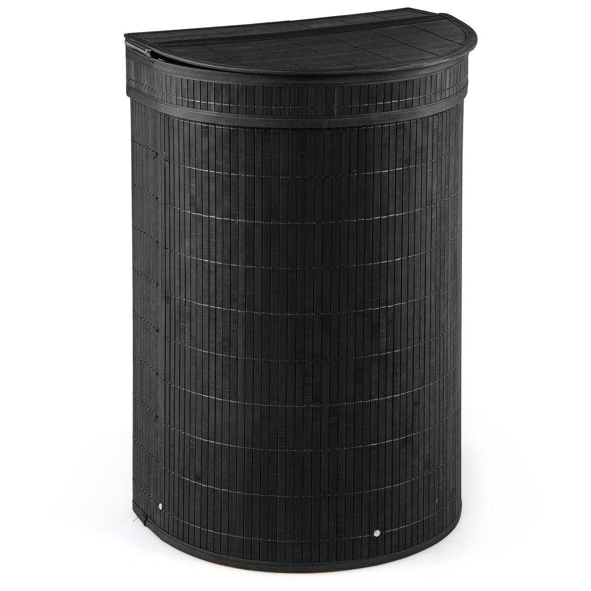 19 Gal Capacity Bamboo Laundry Hamper with Zippered Lid-Black