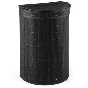 19 Gal Capacity Bamboo Laundry Hamper with Zippered Lid-Black