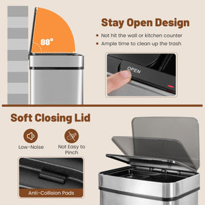 19 Gal Stainless Steel Trash Can with Kitchen Waste Bin and 2 Bottom Recycling Bins-Silver