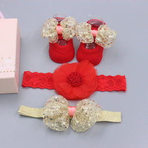 Flower Baby Girl Headband Socks Set Shoes With  Crown Bows Newborn Headbands For Girls Turban Baby Hair Accessories