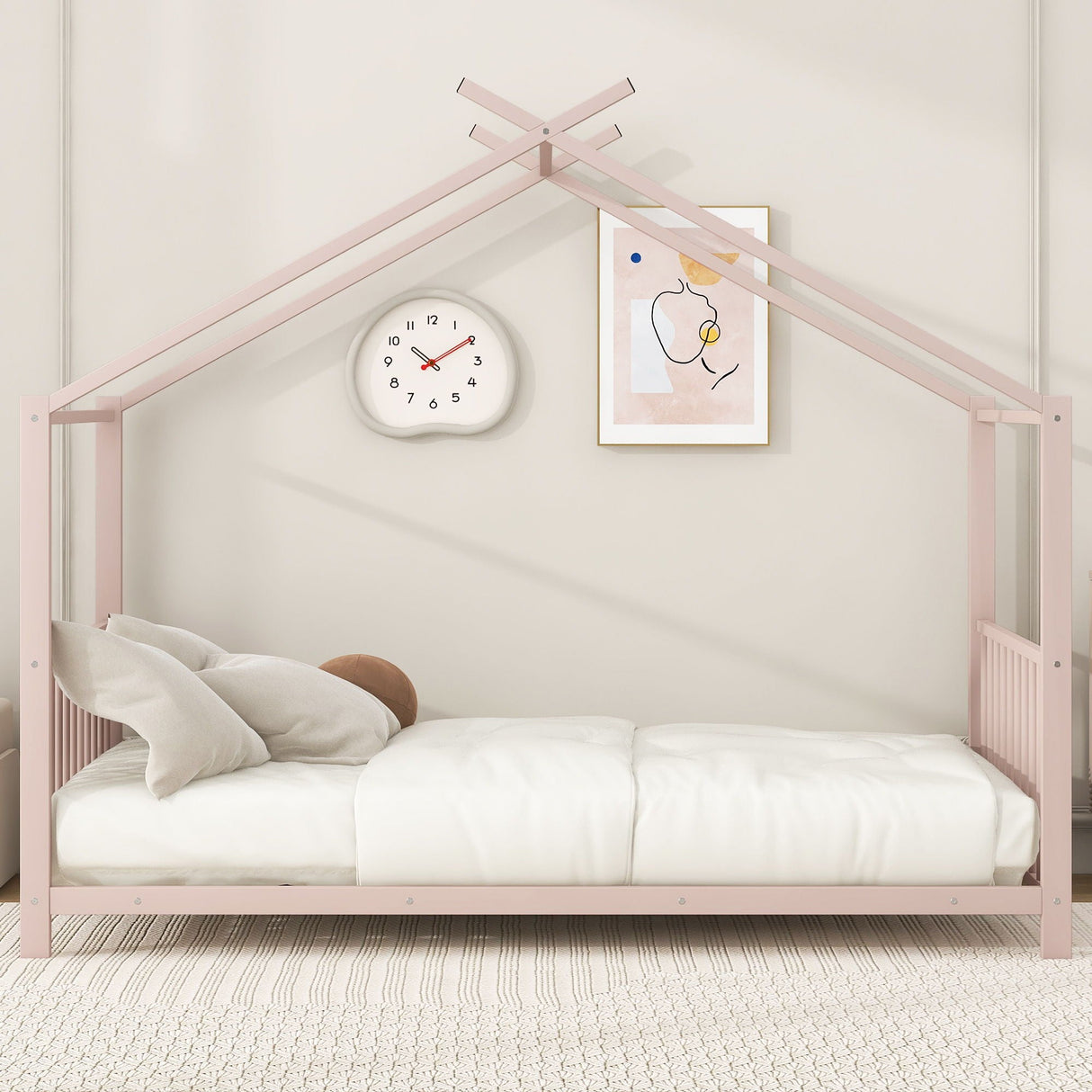 Metal House Platform Bed With Modern Design And Durable Frame