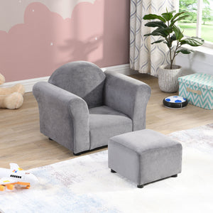 Kids Recliner Chair, Kids Upholstered Couch With Ottoman - Gray by Couch.com