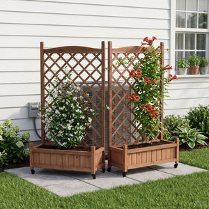 Raised Garden Bed With Trellis 2 Pack, Outdoor Planter Box & Plant Stand With Climbing Racks - Brown