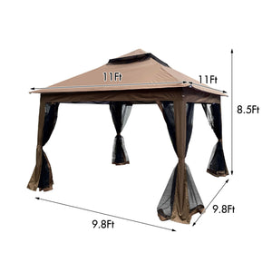 Outdoor 11X 11Ft Pop Up Gazebo Canopy With Removable Zipper Netting, 2 Tier Soft Top Event Tent, Suitable For Patio Backyard Garden Camping Area With 4 Sandbags - Brown by Couch.com