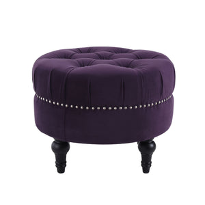 Couch.com Dawn Tufted Round Ottoman Nailhead Accents Purple, Durable Design, Fabric Construction, Purple Finish by Couch.com