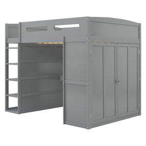 Loft Bed With Desk, Wardrobes, 4 Drawers And 4 Shelves by Couch.com