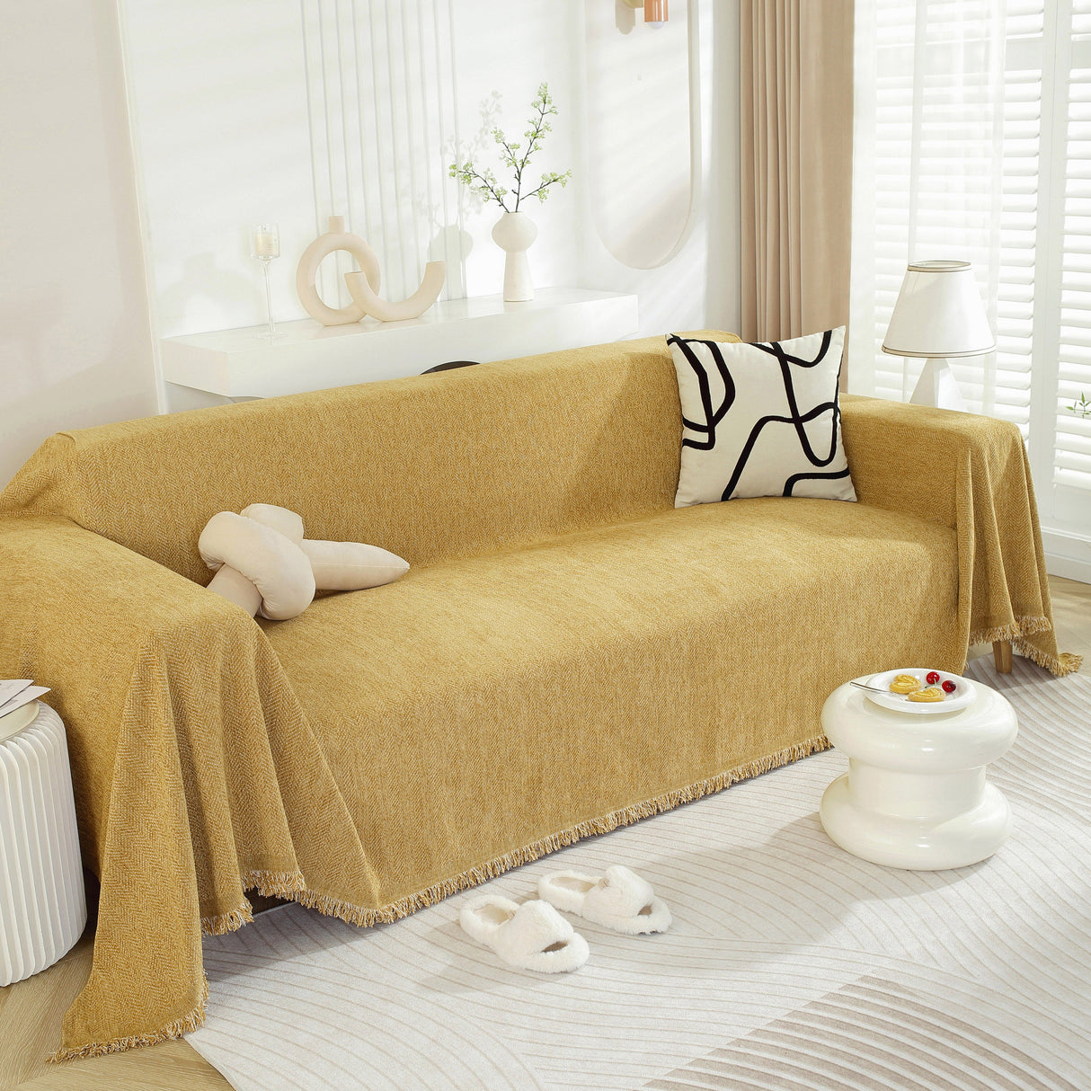 Chenille Herringbone Couch Protector Blanket, Stylish Throw Blankets for Couch and Couch Throw Cover