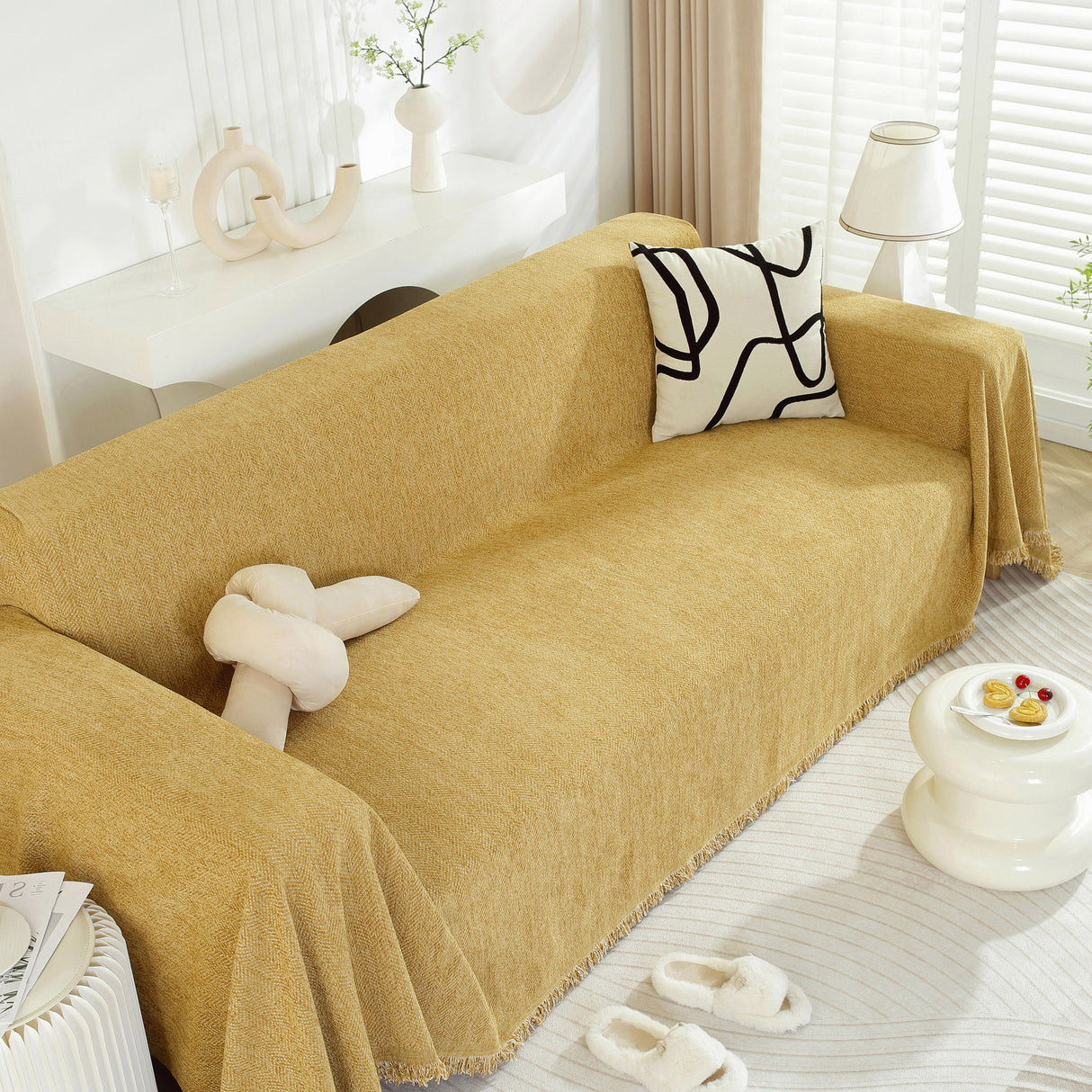 Chenille Herringbone Couch Protector Blanket, Stylish Throw Blankets for Couch and Couch Throw Cover