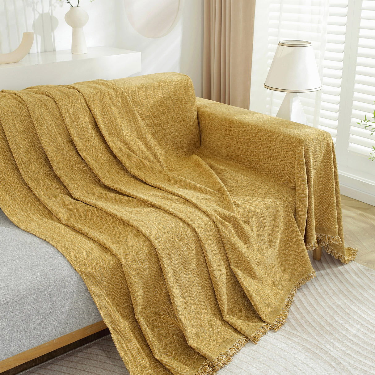 Chenille Herringbone Couch Protector Blanket, Stylish Throw Blankets for Couch and Couch Throw Cover