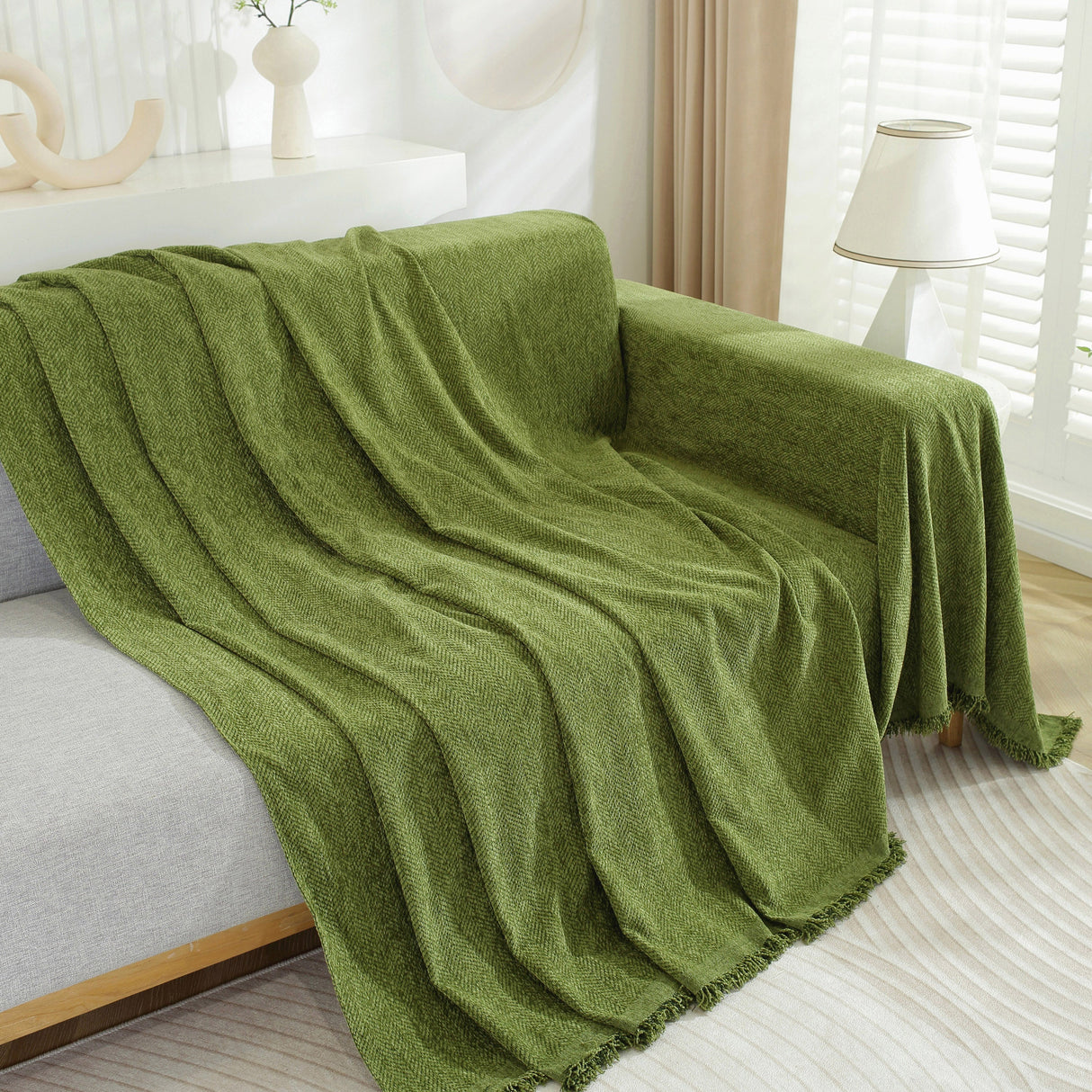 Chenille Herringbone Couch Protector Blanket, Stylish Throw Blankets for Couch and Couch Throw Cover