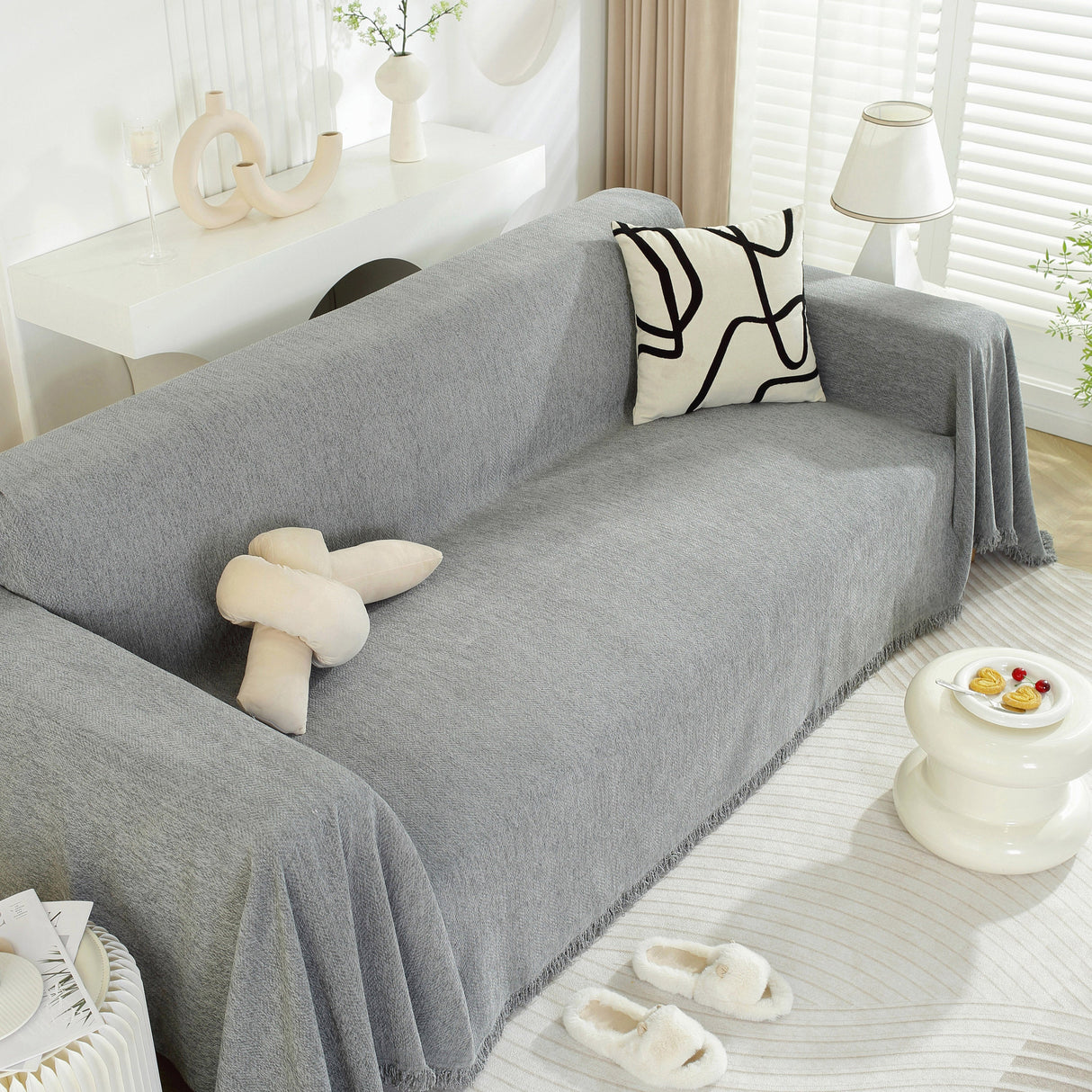 Chenille Herringbone Couch Protector Blanket, Stylish Throw Blankets for Couch and Couch Throw Cover