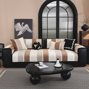 Striped Colorblock Non-Slip Sectional Couch Covers, Chenille Sofa Protector Cover