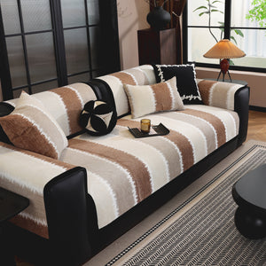 Striped Colorblock Non-Slip Sectional Couch Covers, Chenille Sofa Protector Cover