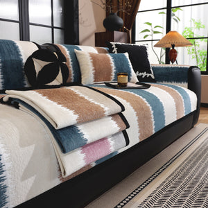 Striped Colorblock Non-Slip Sectional Couch Covers, Chenille Sofa Protector Cover