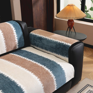 Striped Colorblock Non-Slip Sectional Couch Covers, Chenille Sofa Protector Cover