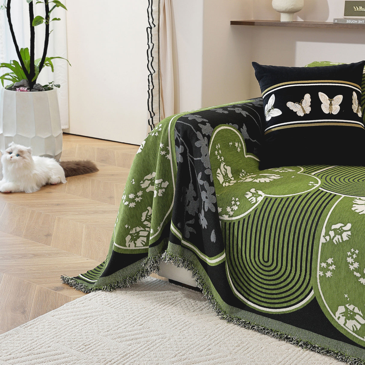 Modern Retro Sofa Throw - Decorative, Washable Chenille Blanket & Couch Protector