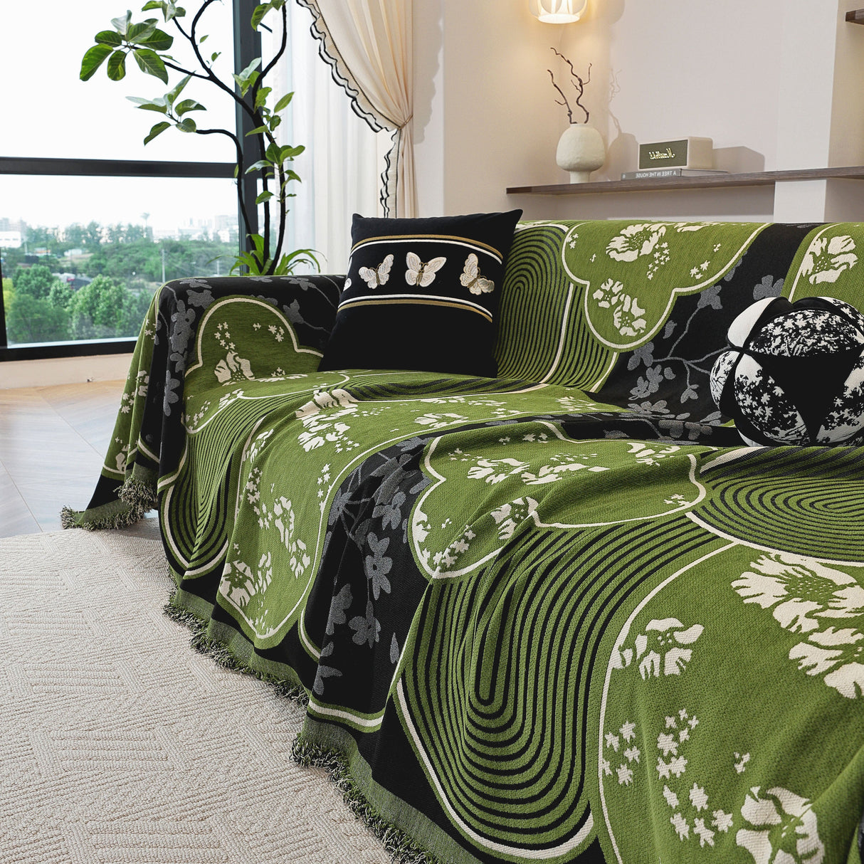 Modern Retro Sofa Throw - Decorative, Washable Chenille Blanket & Couch Protector