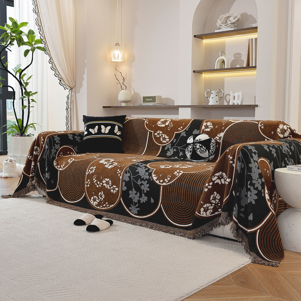 Modern Retro Sofa Throw - Decorative, Washable Chenille Blanket & Couch Protector