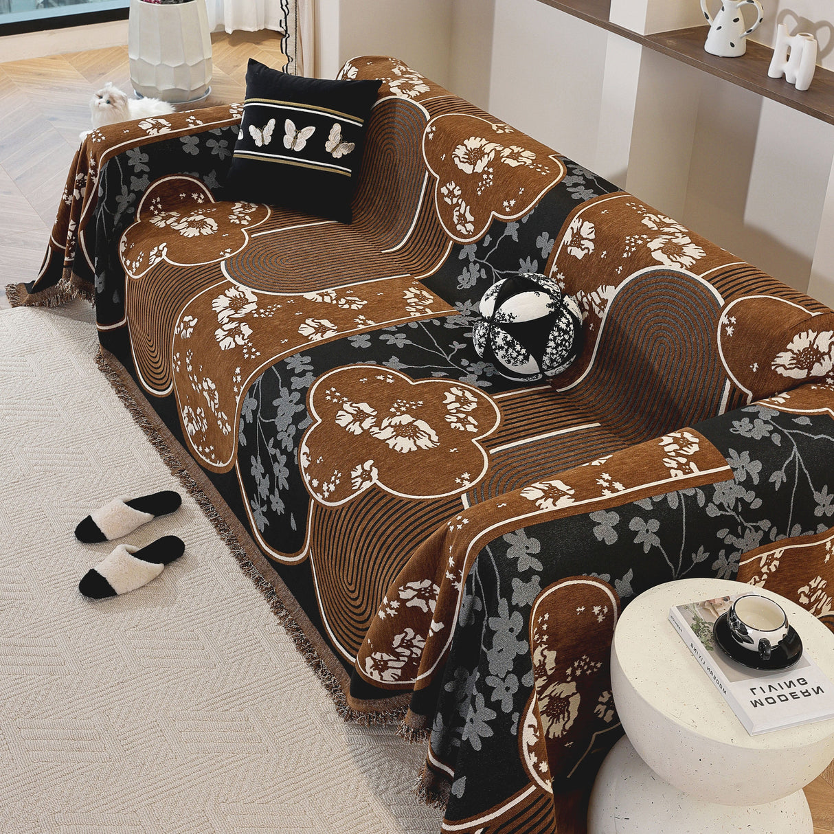 Modern Retro Sofa Throw - Decorative, Washable Chenille Blanket & Couch Protector