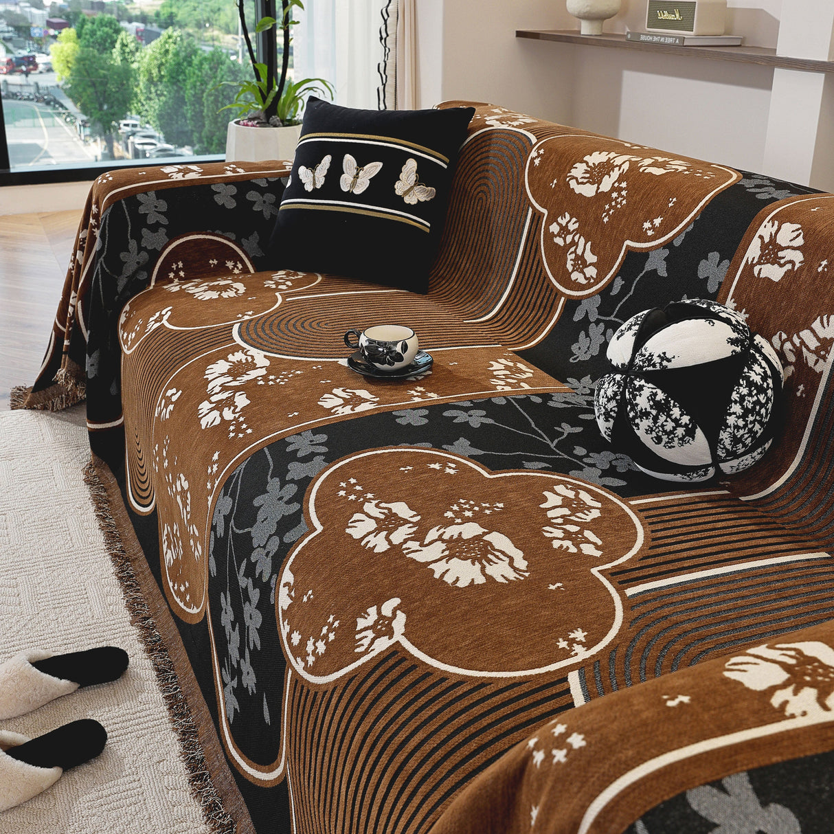 Modern Retro Sofa Throw - Decorative, Washable Chenille Blanket & Couch Protector