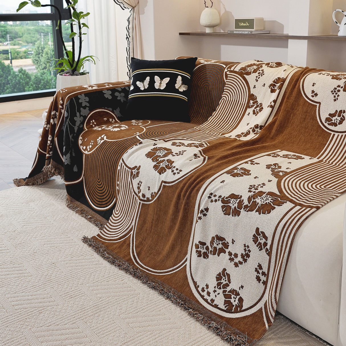 Modern Retro Sofa Throw - Decorative, Washable Chenille Blanket & Couch Protector