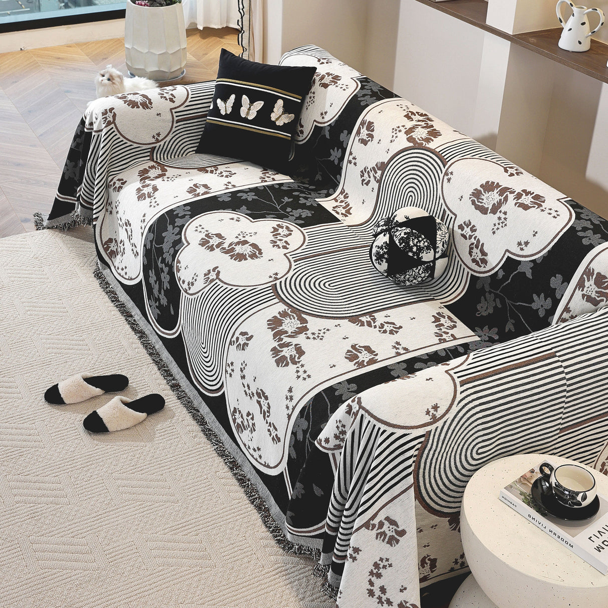 Modern Retro Sofa Throw - Decorative, Washable Chenille Blanket & Couch Protector