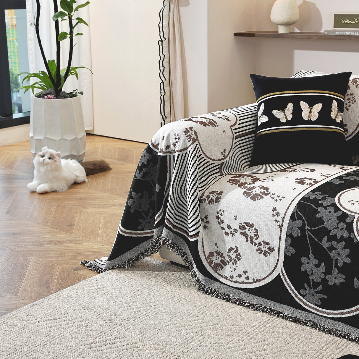 Modern Retro Sofa Throw - Decorative, Washable Chenille Blanket & Couch Protector