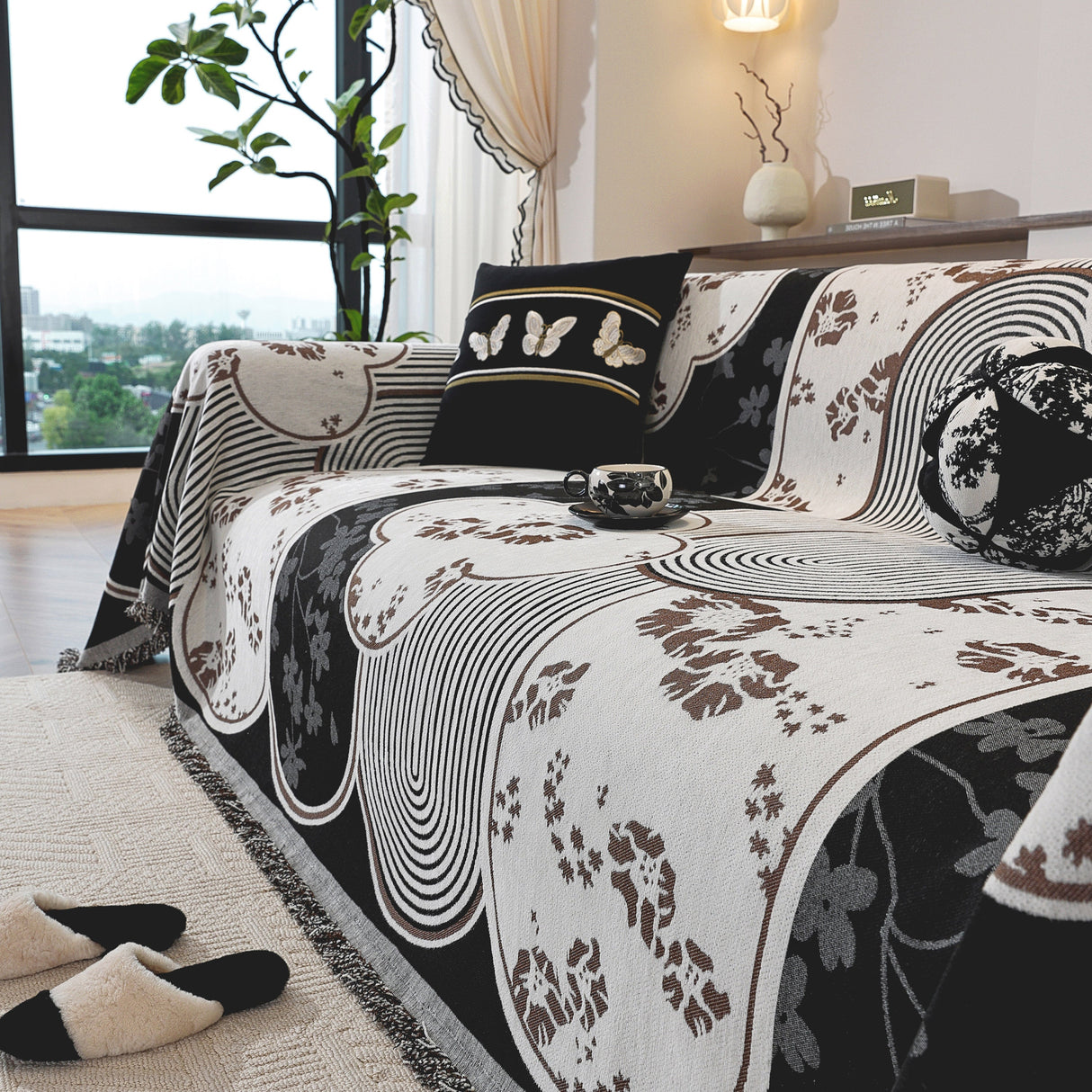 Modern Retro Sofa Throw - Decorative, Washable Chenille Blanket & Couch Protector