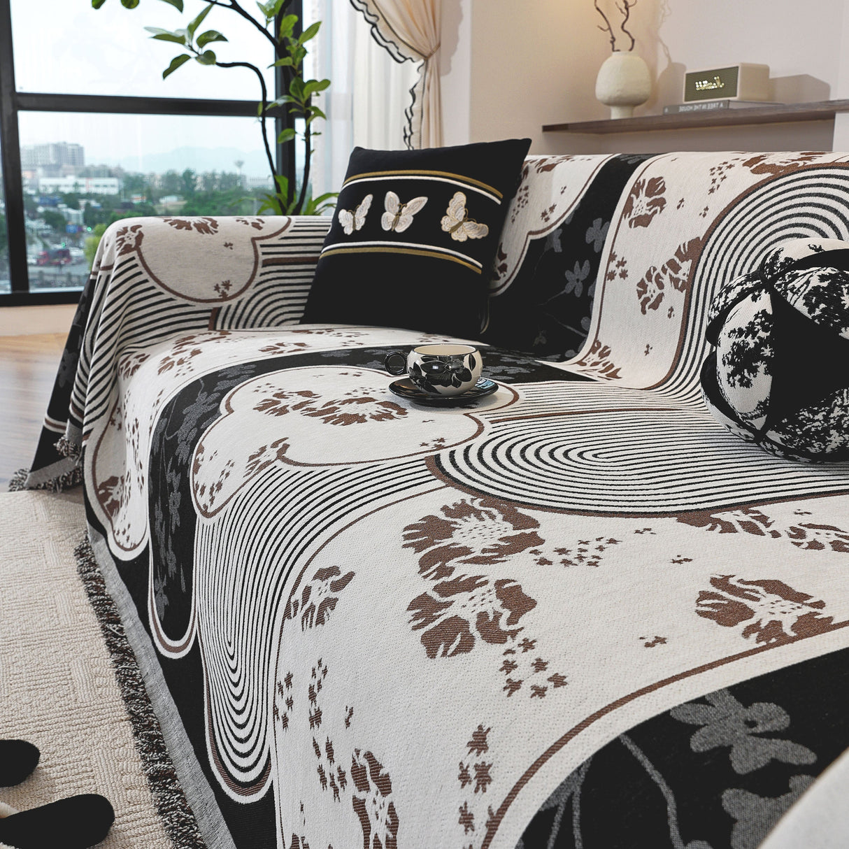 Modern Retro Sofa Throw - Decorative, Washable Chenille Blanket & Couch Protector