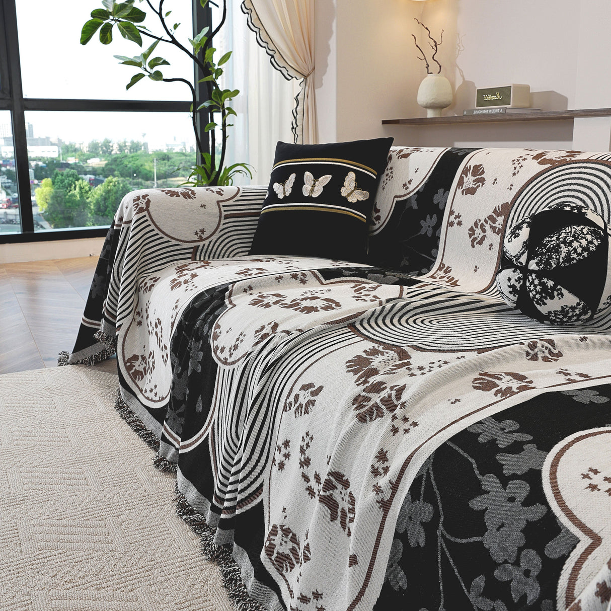 Modern Retro Sofa Throw - Decorative, Washable Chenille Blanket & Couch Protector