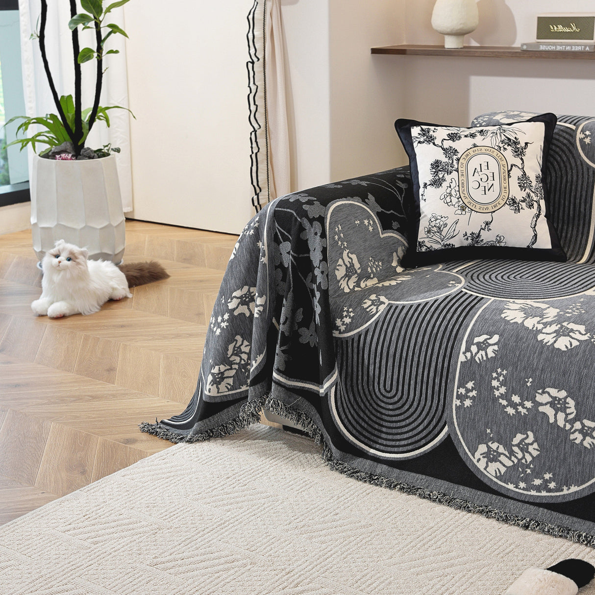 Modern Retro Sofa Throw - Decorative, Washable Chenille Blanket & Couch Protector