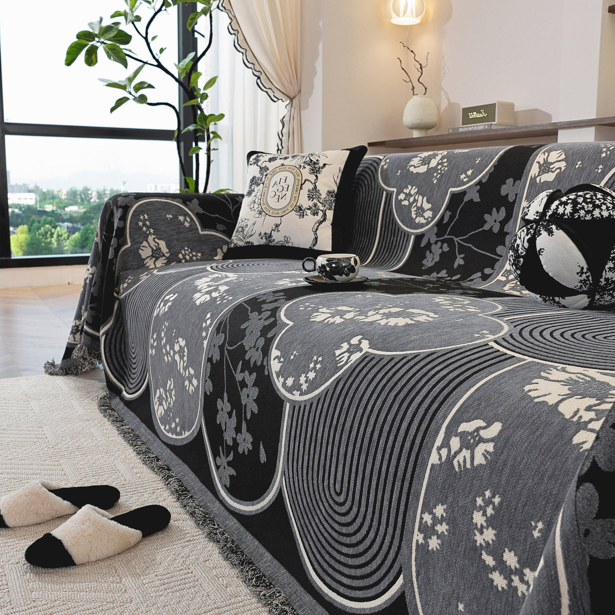 Modern Retro Sofa Throw - Decorative, Washable Chenille Blanket & Couch Protector