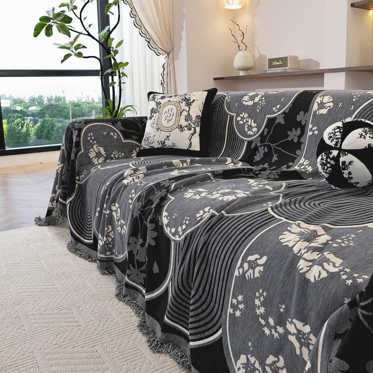 Modern Retro Sofa Throw - Decorative, Washable Chenille Blanket & Couch Protector