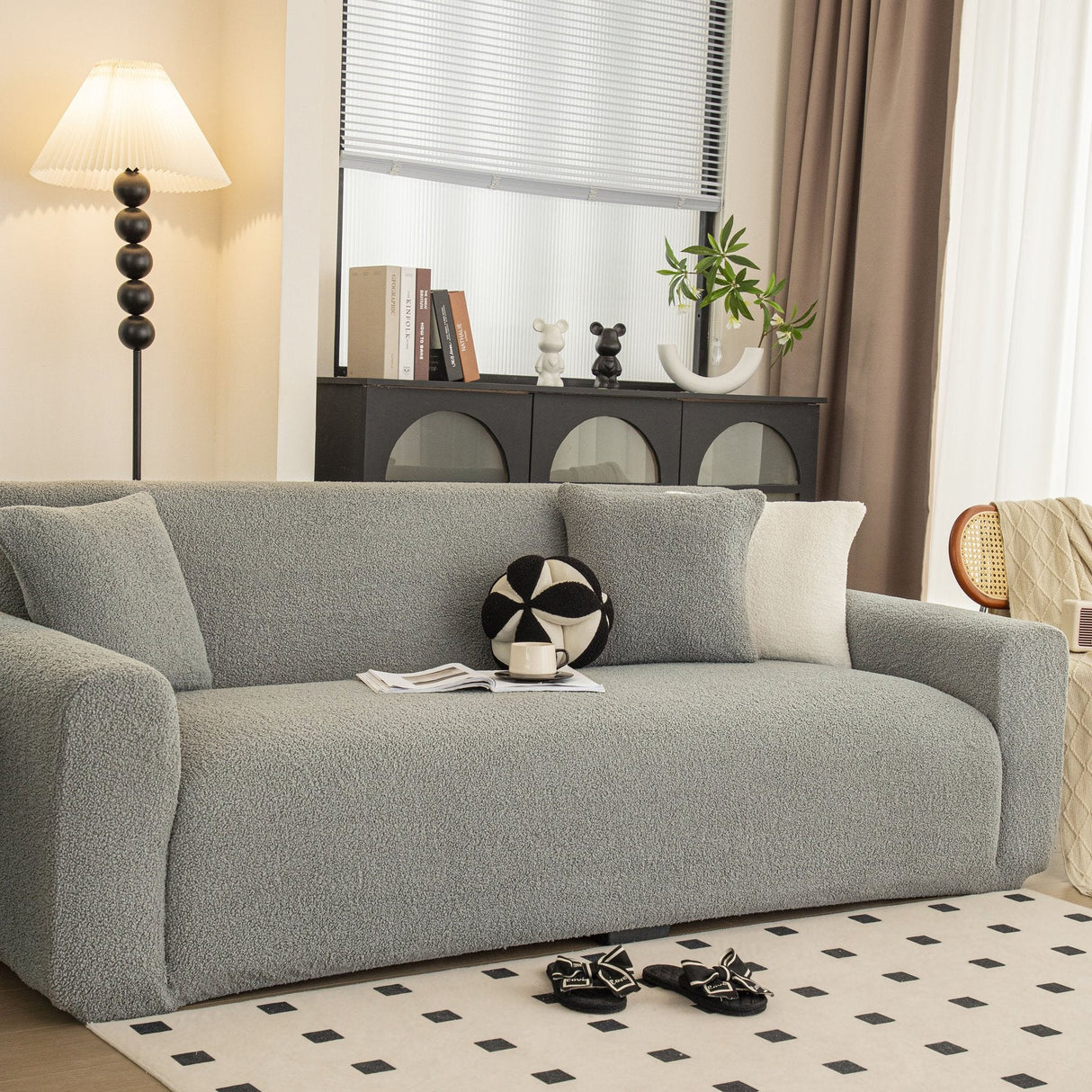 Stretch Plush Fitted Couch Slipcover Furniture Protector for 1/2/3/4/5 Cushion Couch