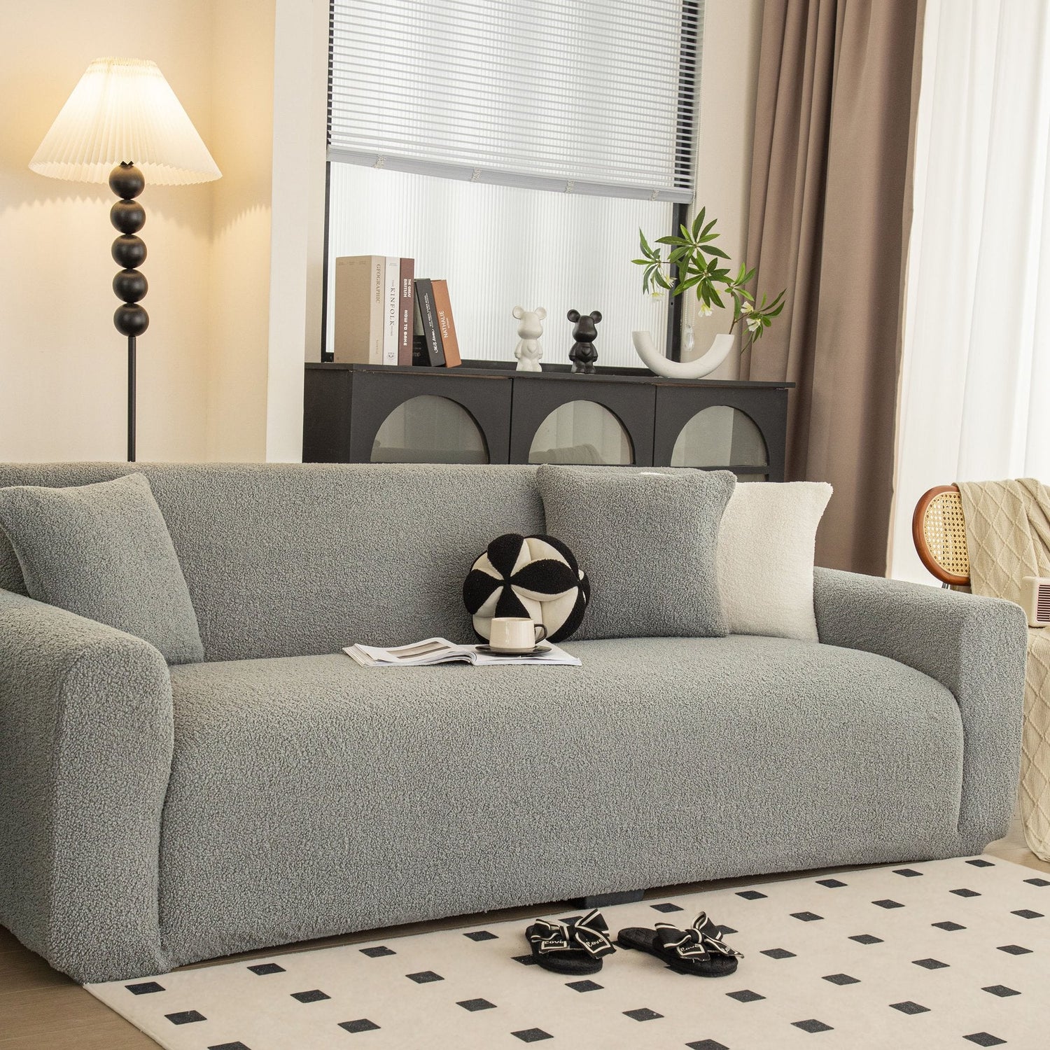 Stretch Plush Fitted Couch Slipcover Furniture Protector for 1/2/3/4/5 Cushion Couch