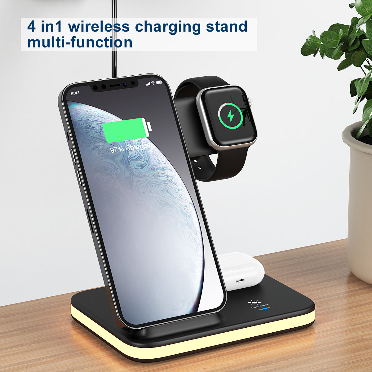 4-in-1 Wireless Charging Stand with Night Light by Infinite Basics
