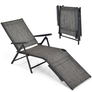2 Pieces Foldable Chaise Lounge Chair with 2-Position Footrest-Brown