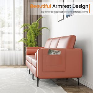 Modular 3-Seat Sofa Couch with Socket USB Ports and Side Storage Pocket-Red