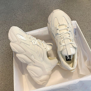 Elegant Women's Sneakers Lace Up Thick Platform Casual Shoes Leather Comfortable Walking Footwear Fashion New Lightweight Casual Everyday Walking Fashion Sneakers