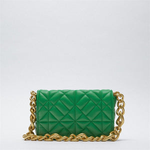 New Adorable Women's Handbag Green Small Flap Shoulder Bag In Thick Metal Chain Women's Clutch Bags Luxury  Ladies Shoulder Purse