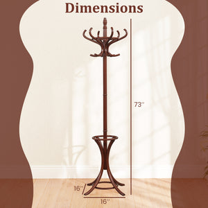 Wood Standing Hat Coat Rack with Umbrella Stand-Brown