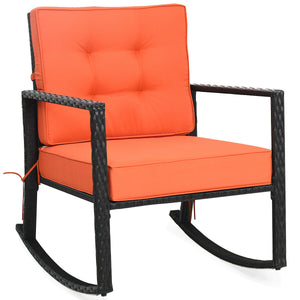 Patio Rattan Rocker Outdoor Glider Rocking Chair Cushion Lawn-Orange