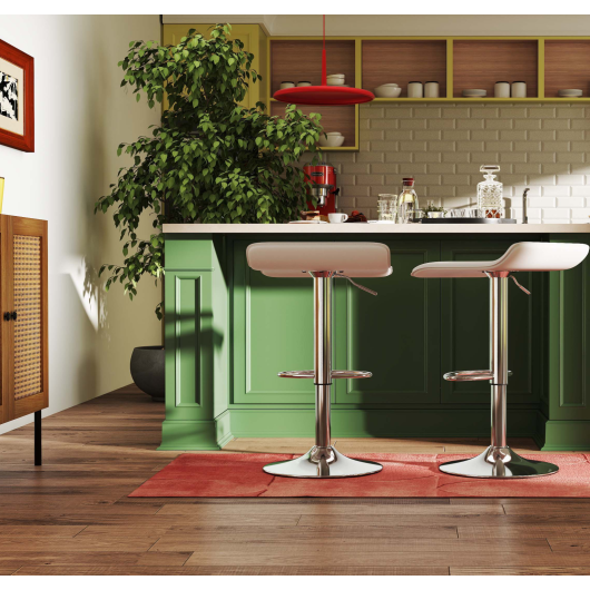 5-Piece Kitchen & Dining Bundle: Adjustable Bar Stools (Set of 2) + Stackable Stools (Set of 6) + Rattan Storage Sideboard