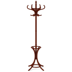 Wood Standing Hat Coat Rack with Umbrella Stand-Black