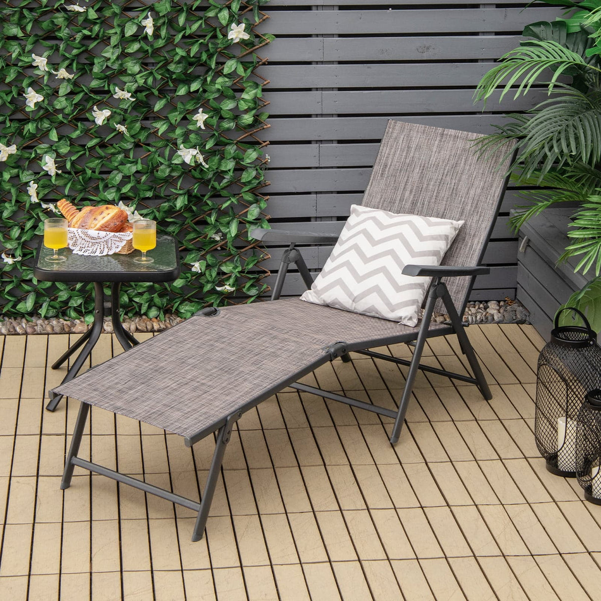 2 Pieces Foldable Chaise Lounge Chair with 2-Position Footrest-Brown