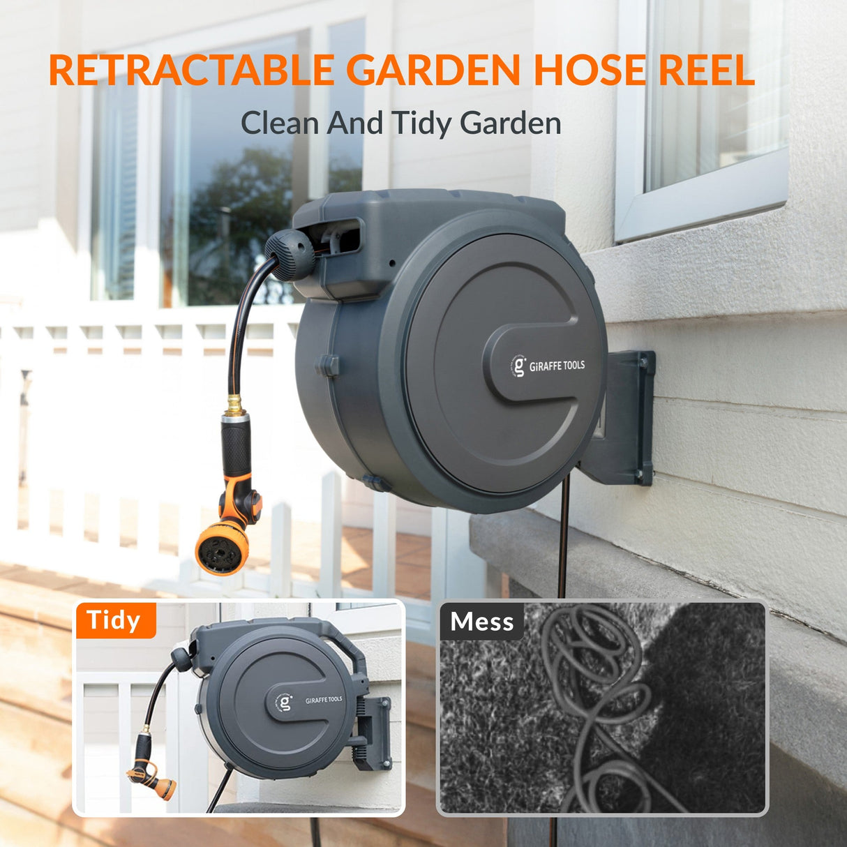 Retractable Garden Hose Reel-1/2in-78ft Metal Bracket