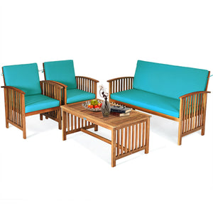 4 Pieces Patio Solid Wood Furniture Set-Beige